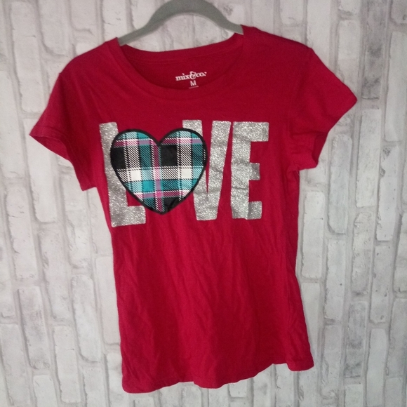 Mix & Co.Love plaid heart short sleeve tee shirt - Picture 5 of 14